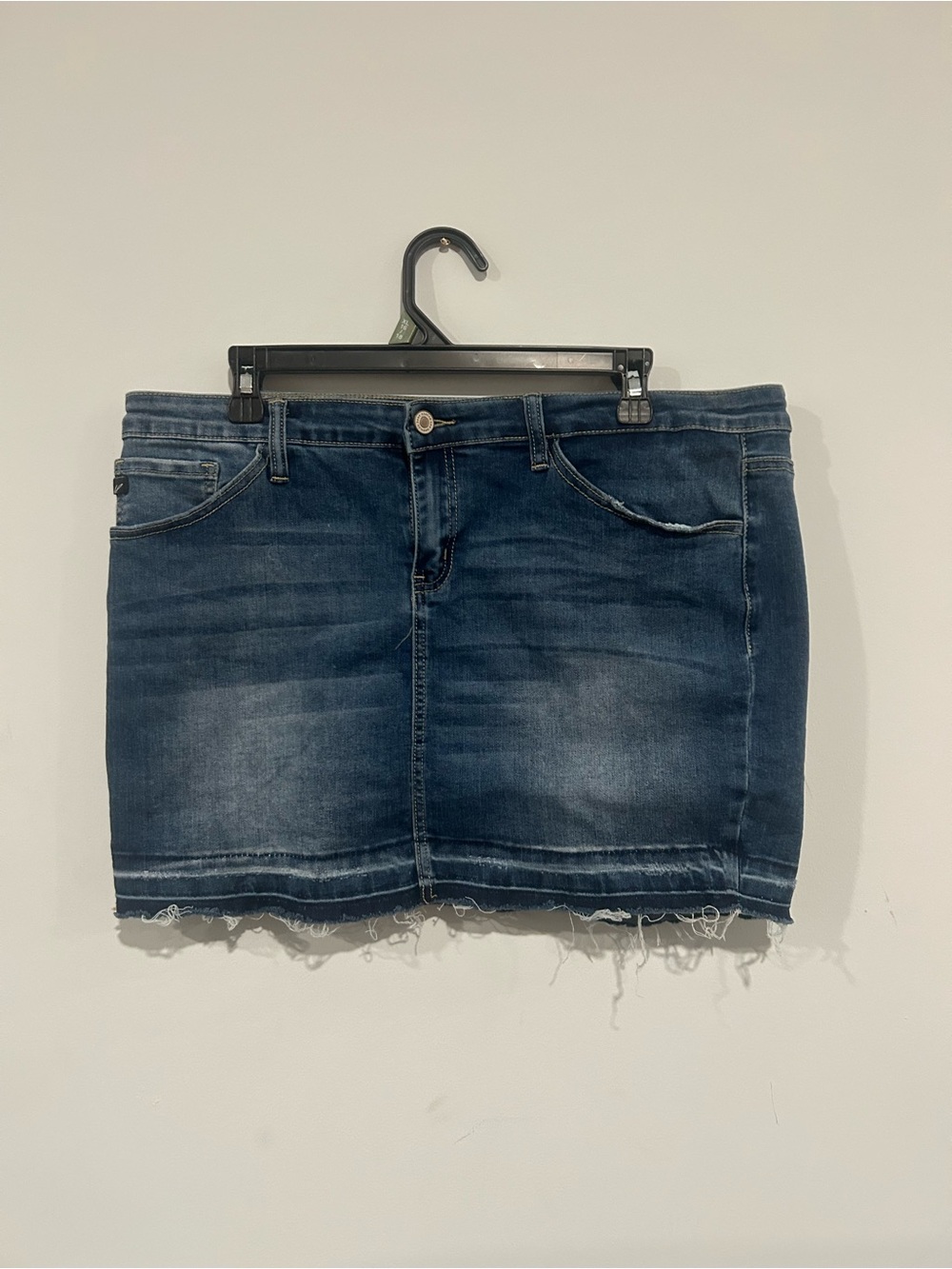KanCan Dark Blue Frayed Hem Denim Mini Skirt